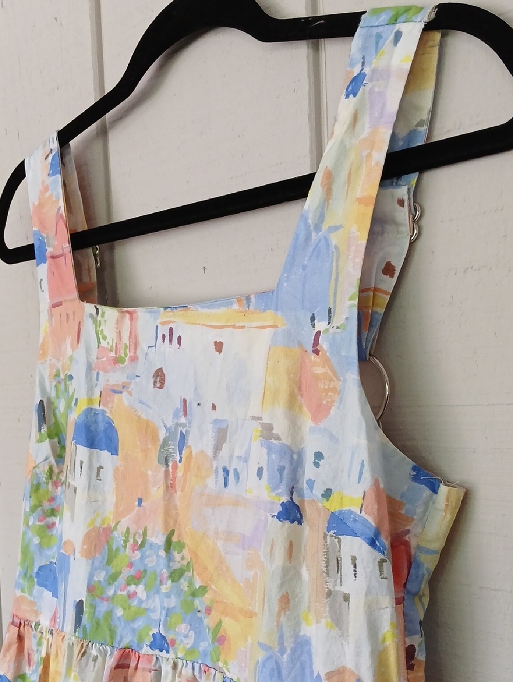 Entro Watercolor Village Tiered Mini Babydoll Dress Square Neck Size Small - Picture 2 of 10